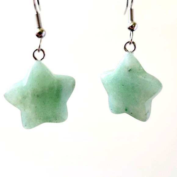 Green Aventurine Star Shaped, Drop Earrings in Stainless Steel - Picture 3 of 4